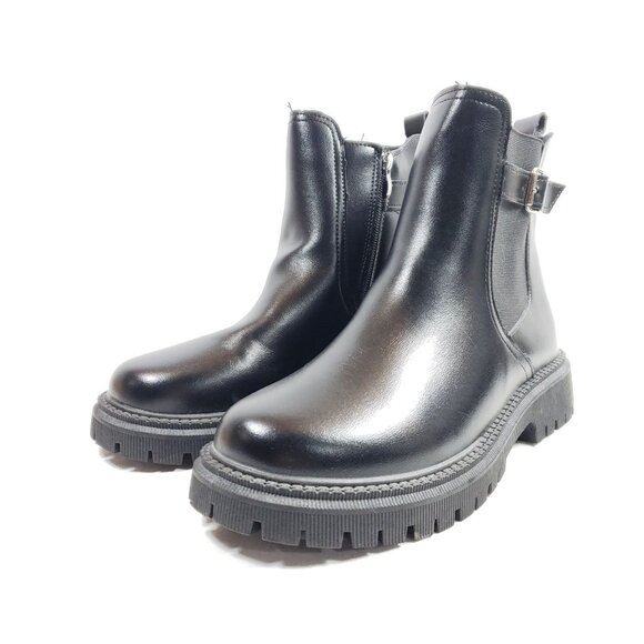 Womens Size 8 Black Chunky Heel Ankle Boots With Buckle Strap - Picture 1 of 9